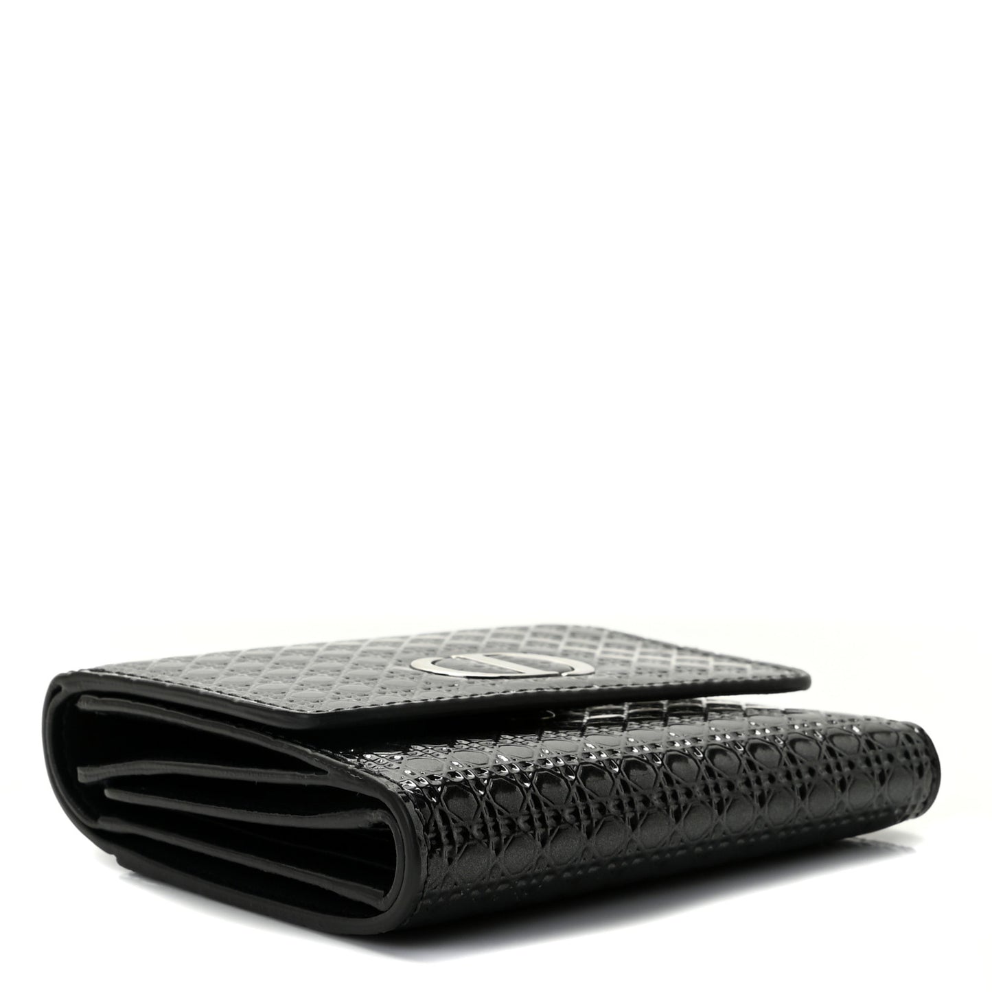 Metallic Patent Micro-Cannage 30 Montaigne Lotus Wallet Onyx Black