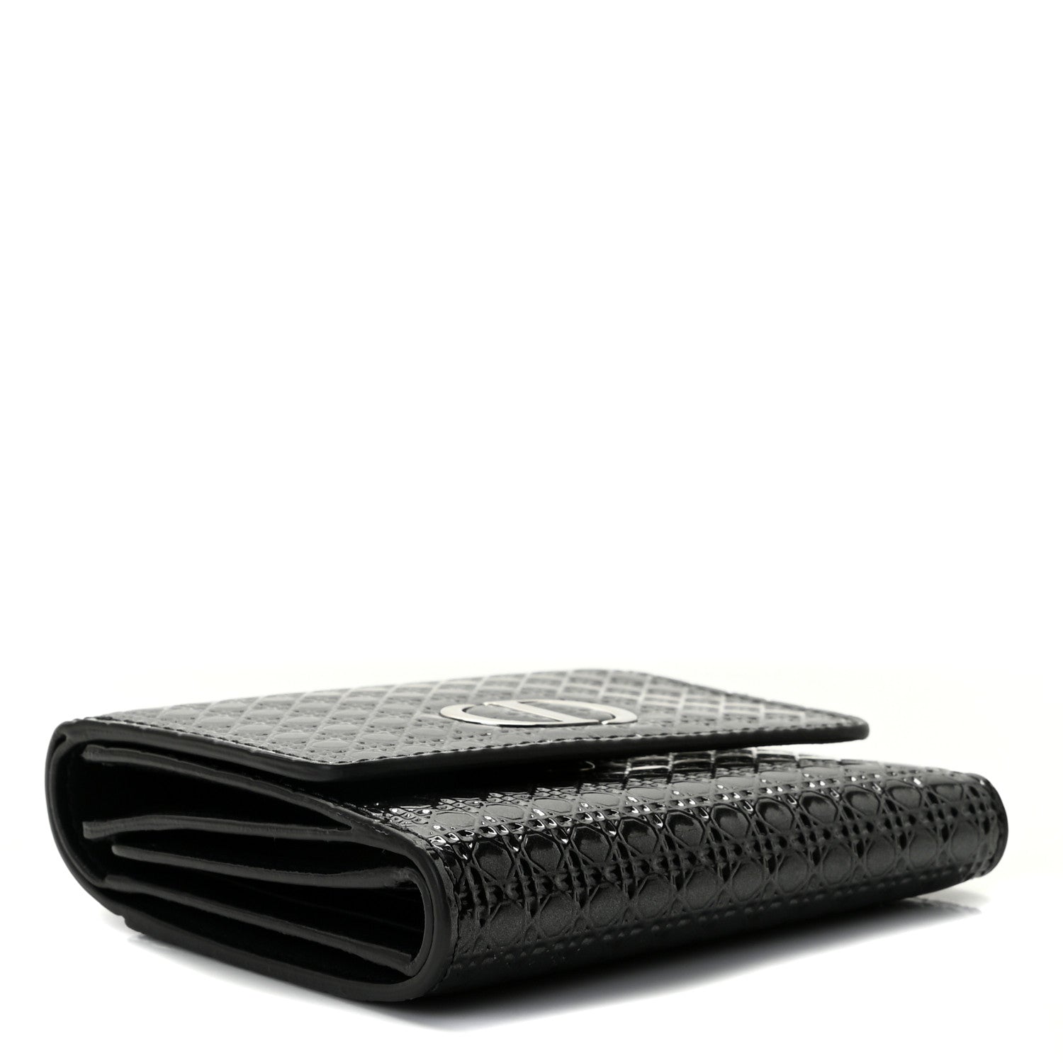 Christian Dior Metallic Patent Micro-Cannage 30 Montaigne Lotus Wallet Onyx Black 4 of 8