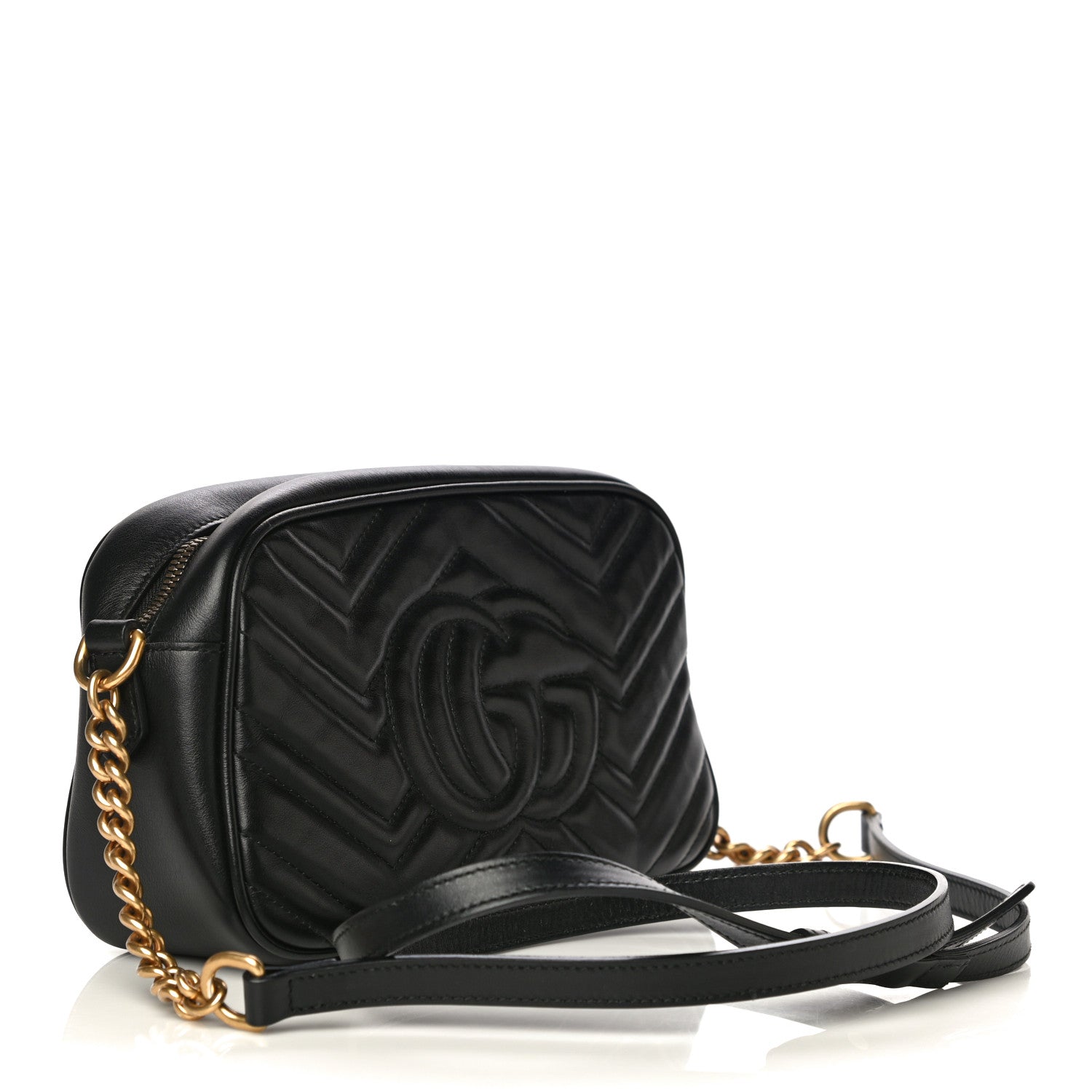 Gucci Calfskin Matelasse Small GG Marmont Chain Shoulder Bag Black 3 of 22