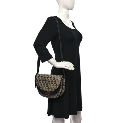 Salvatore Ferragamo Canvas Calfskin Gancini Saddle Bag Black Beige 2 of 10