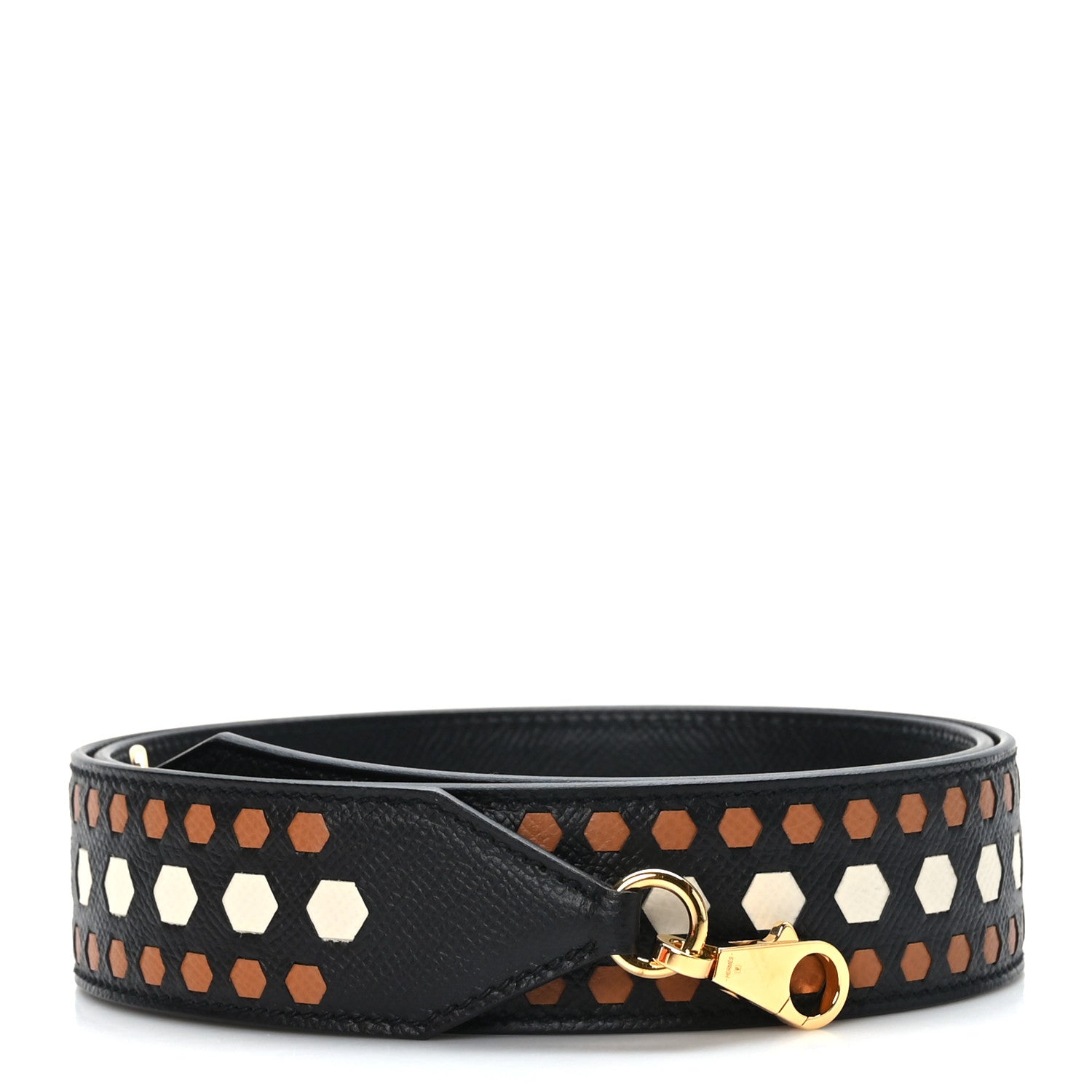 Hermes Epsom 40mm Hexagone Tressage Shoulder Strap Black Craie Gold 1 of 5