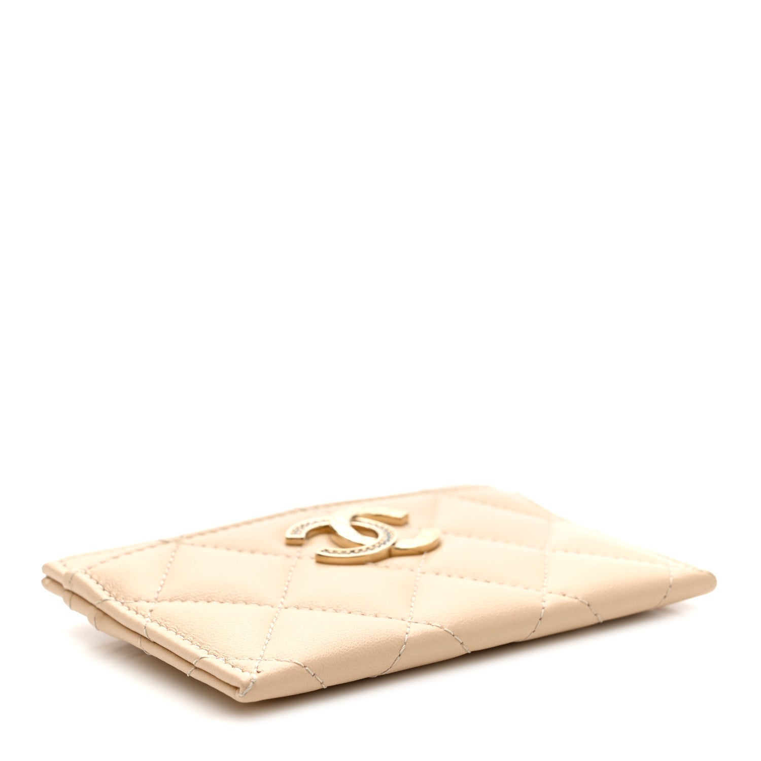 Chanel Lambskin Quilted Crystal CC Card Holder Beige 1874743