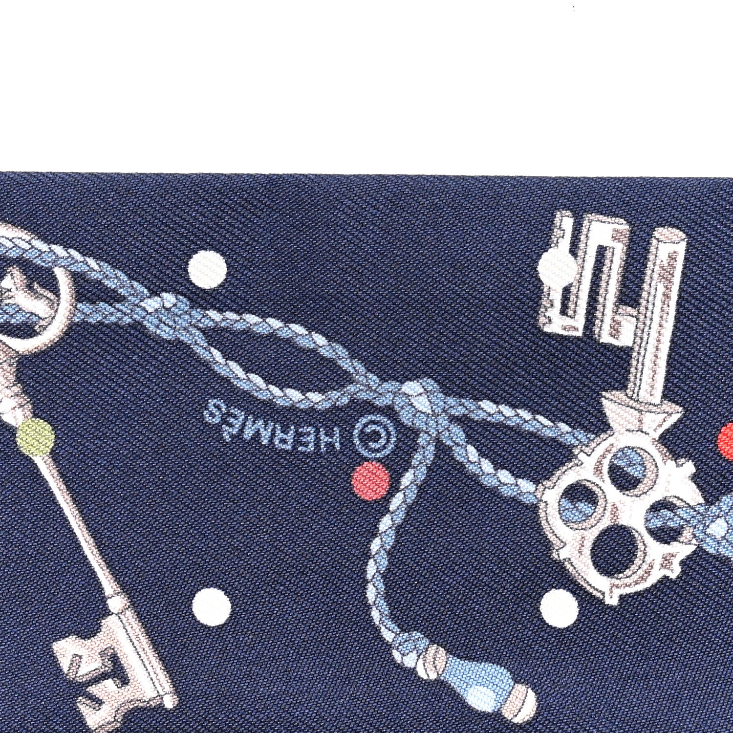 Hermes Silk Metallic Agneau Les Cles A Pois Fringed Twilly Bleu Marine Gris Argent Multicolor 4 of 4