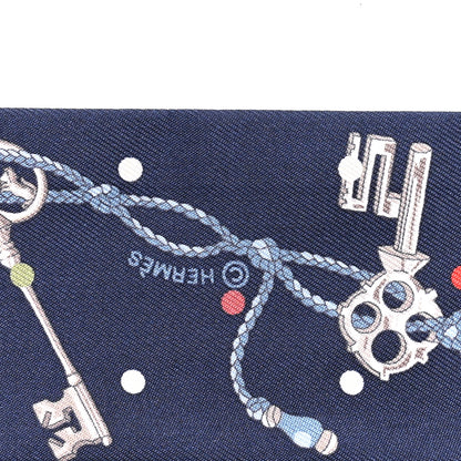 Hermes Silk Metallic Agneau Les Cles A Pois Fringed Twilly Bleu Marine Gris Argent Multicolor 4 of 4