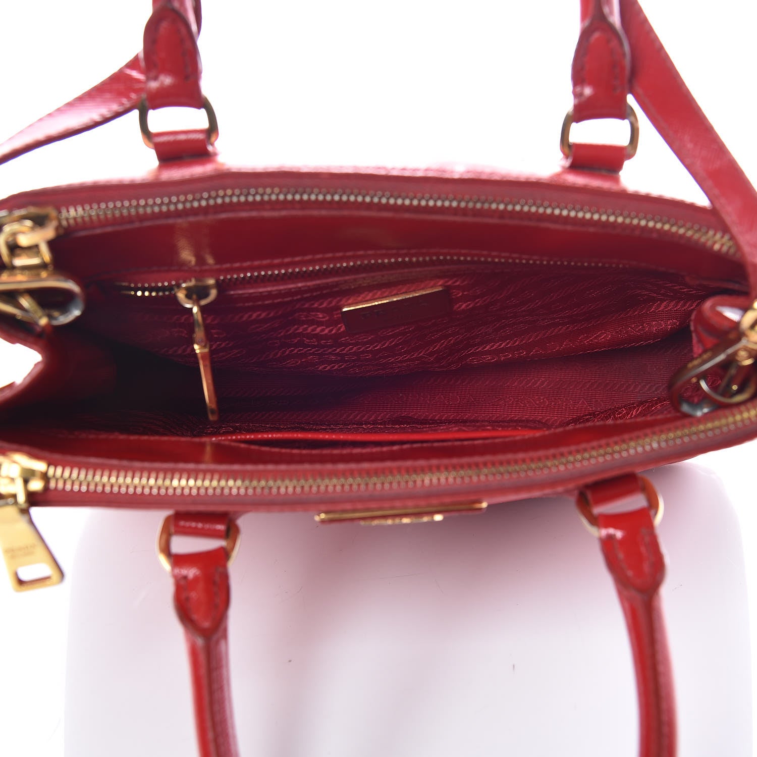 Prada Saffiano Vernice Small Galleria Double Zip Rosso 8 of 25