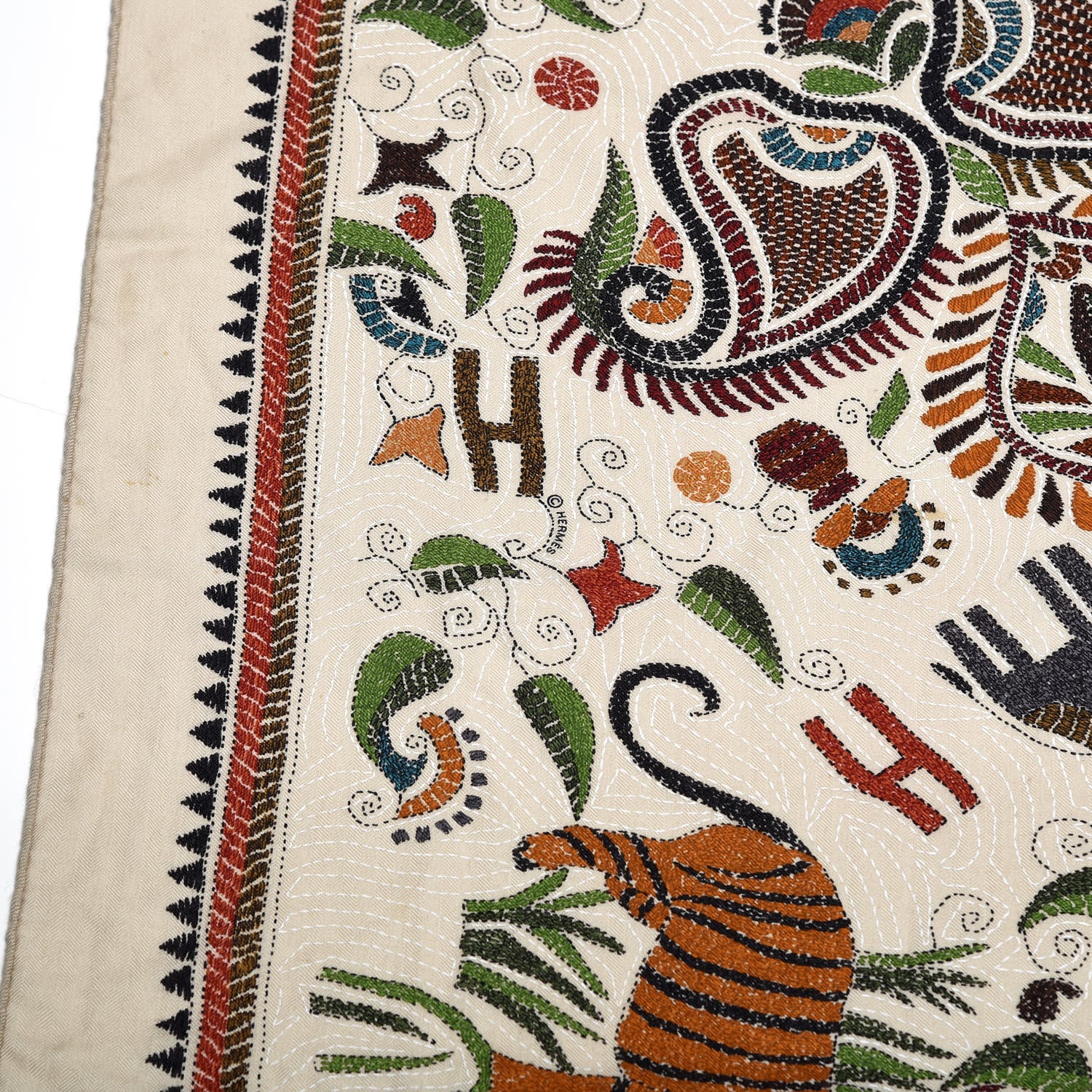 Hermes Cashmere Silk Carre Kantha Shawl 140 8 of 9