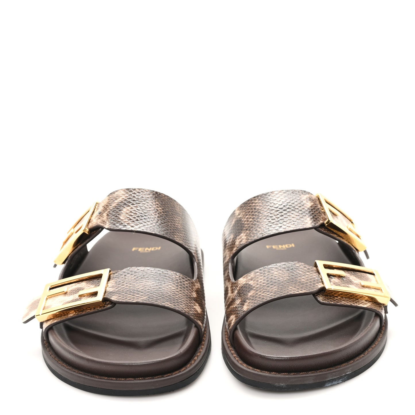 Vitello Karung Effect Fendi Feel Buckled Slide Sandals 37 Beige Brown