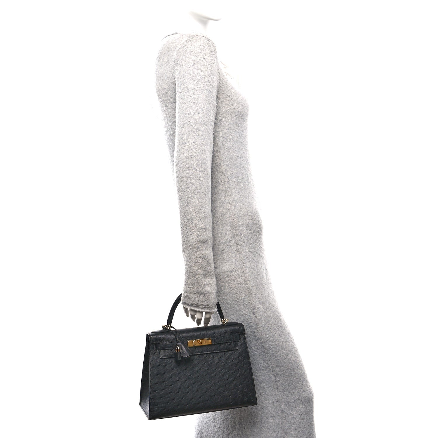 Hermes Ostrich Kelly Sellier 28 Black 2 of 10