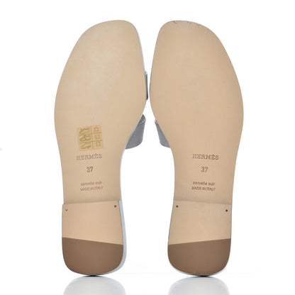 Hermes Epsom Oran Sandals 37 Bleu Glacier 5 of 14