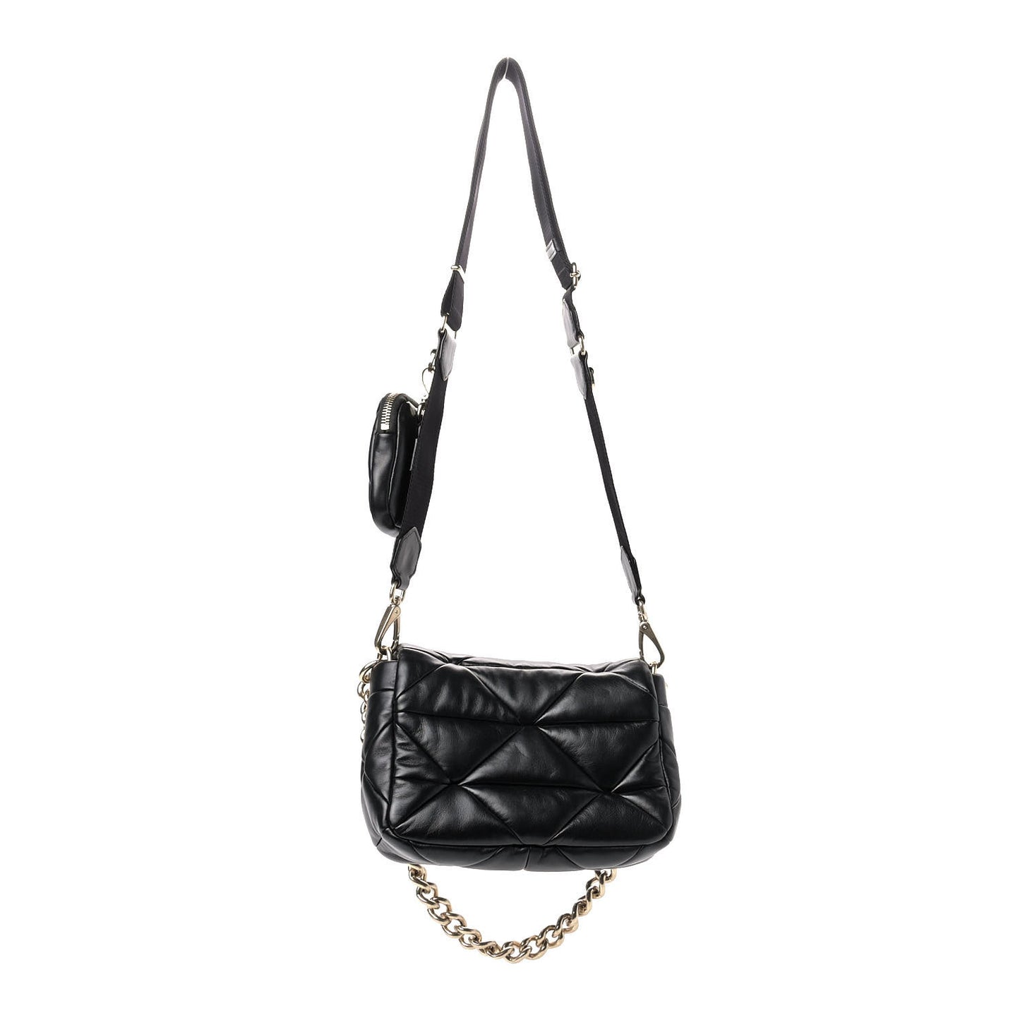 Nappa Re-Nylon Triangle Quilted Patchwork System Flap Shoulder Bag Black