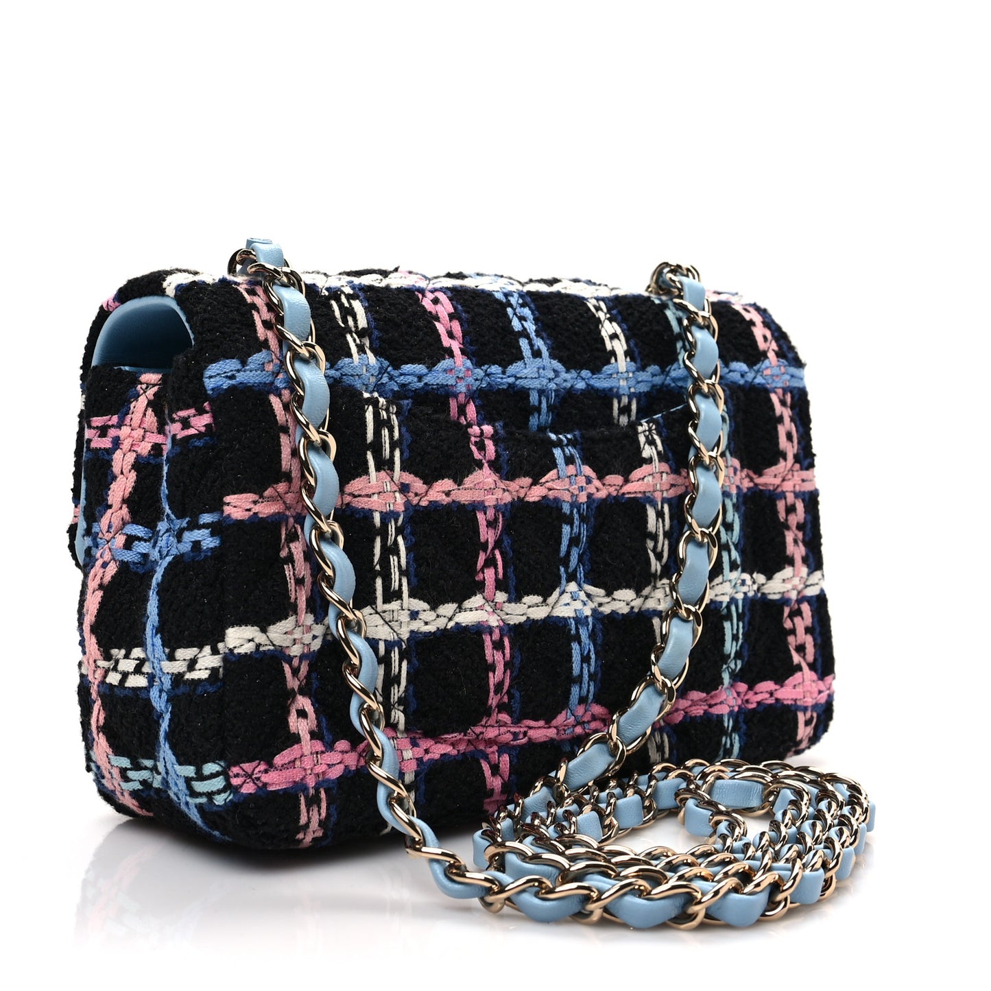 Tweed Quilted Mini Rectangular Flap Black Pink Blue Ecru