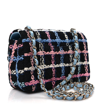 Chanel Tweed Quilted Mini Rectangular Flap Black Pink Blue Ecru 3 of 8