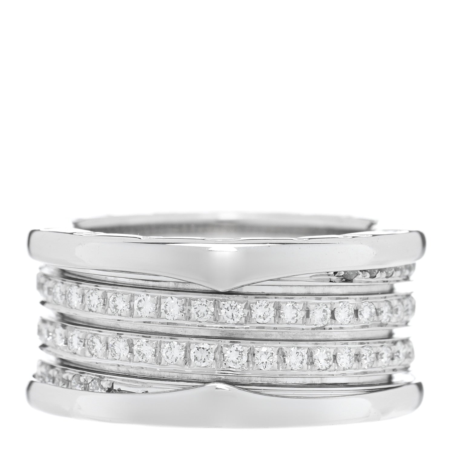 Bulgari 18K White Gold Diamond B.Zero1 Four-Band Full Pave Ring 56 7.5 1 of 5