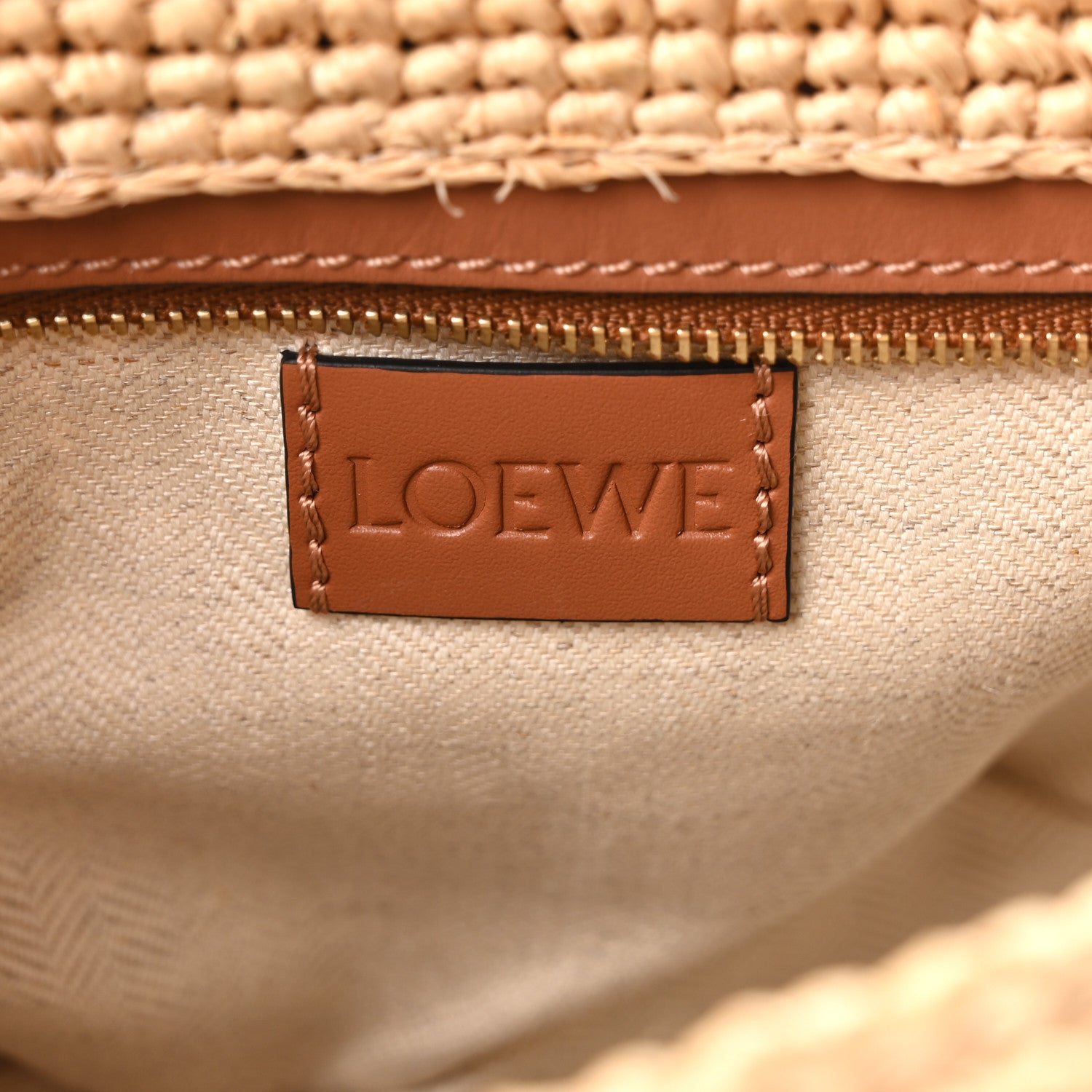 Loewe Calfskin Raffia Slit Pochette Bag Natural Tan 6 of 11