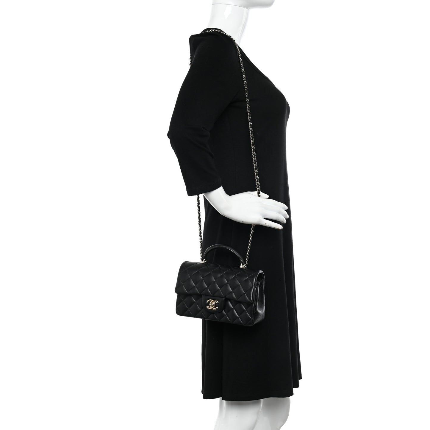 Lambskin Quilted Mini Top Handle Rectangular Flap Black