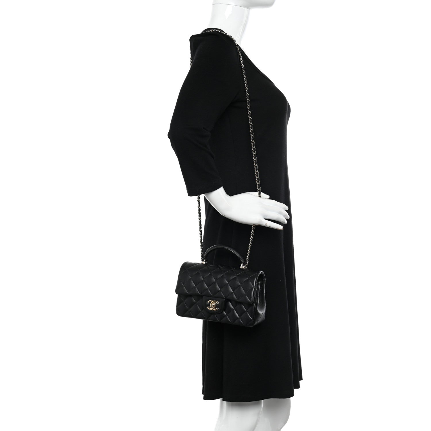 Chanel Lambskin Quilted Mini Top Handle Rectangular Flap Black 2 of 11