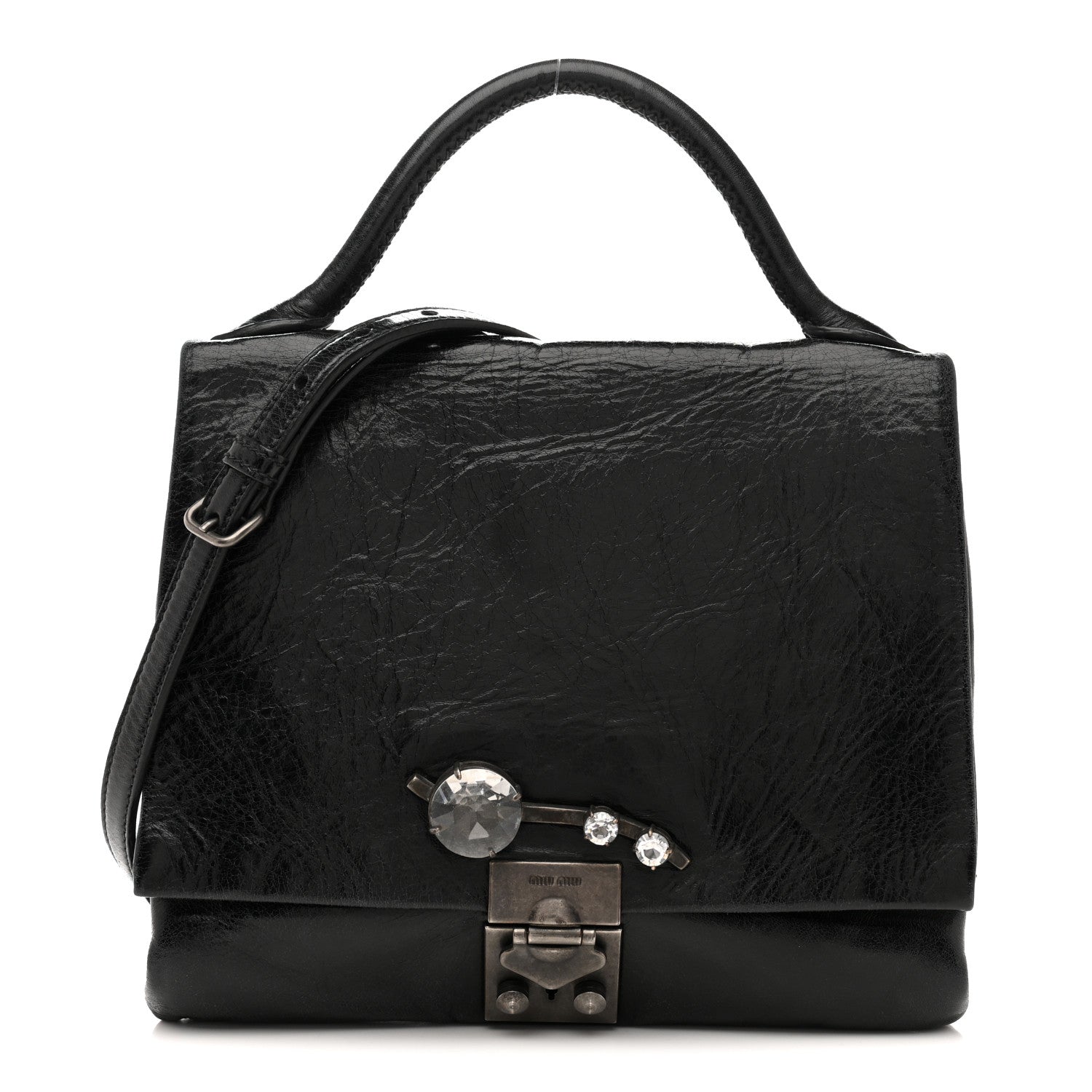 Miu Miu Vitello Shine Crystal Shoulder Bag Black 1 of 16