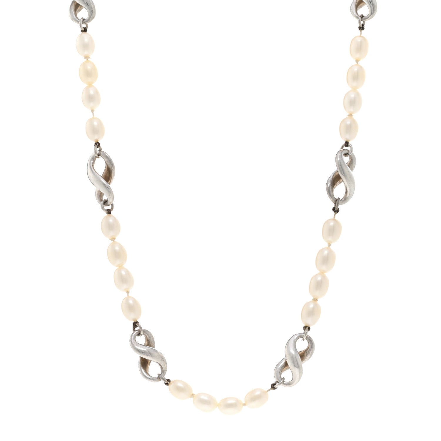 Tiffany Sterling Silver Pearl Infinity Necklace 1 of 4
