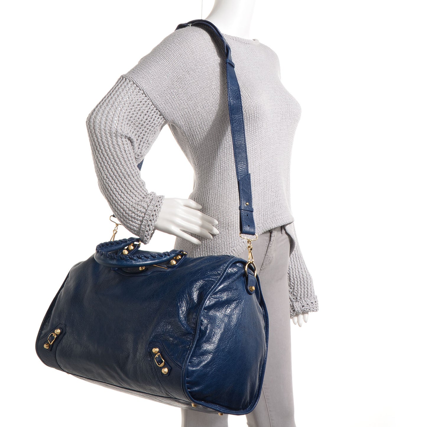 Agneau Giant 12 Gold Hardware Convertible Tote Bleu Mineral