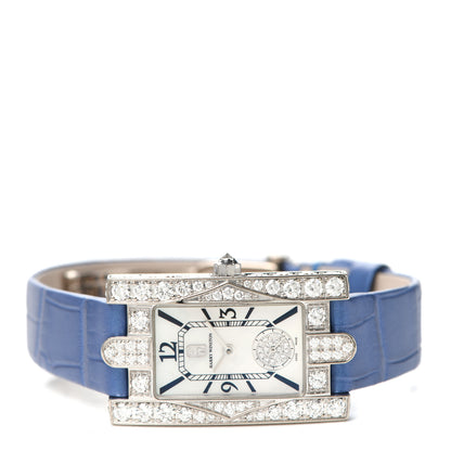 Harry Winston 18K White Gold Alligator Diamond Pave Bezel Mother of Pearl 21mm Aurora Classic Quartz Watch 2 of 4