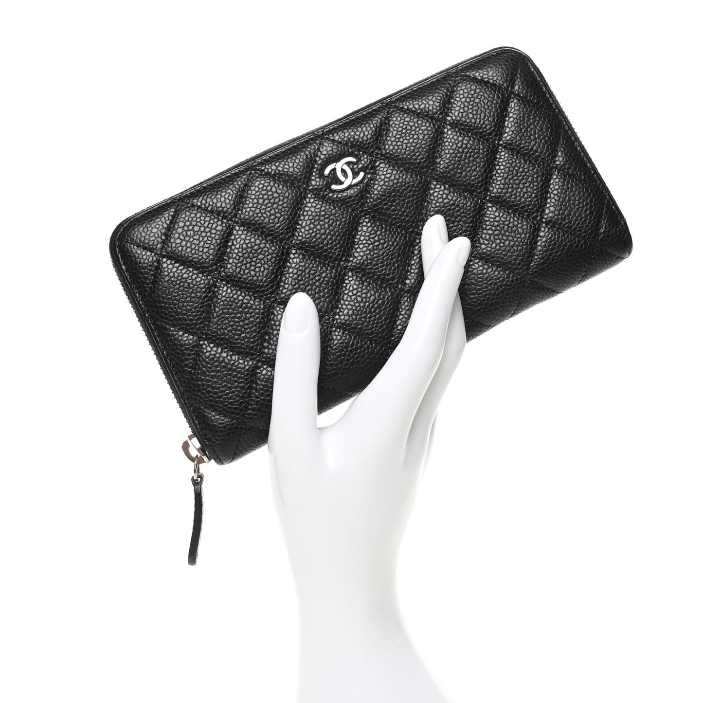 Caviar Quilted Large Gusset Zip Around Wallet Black