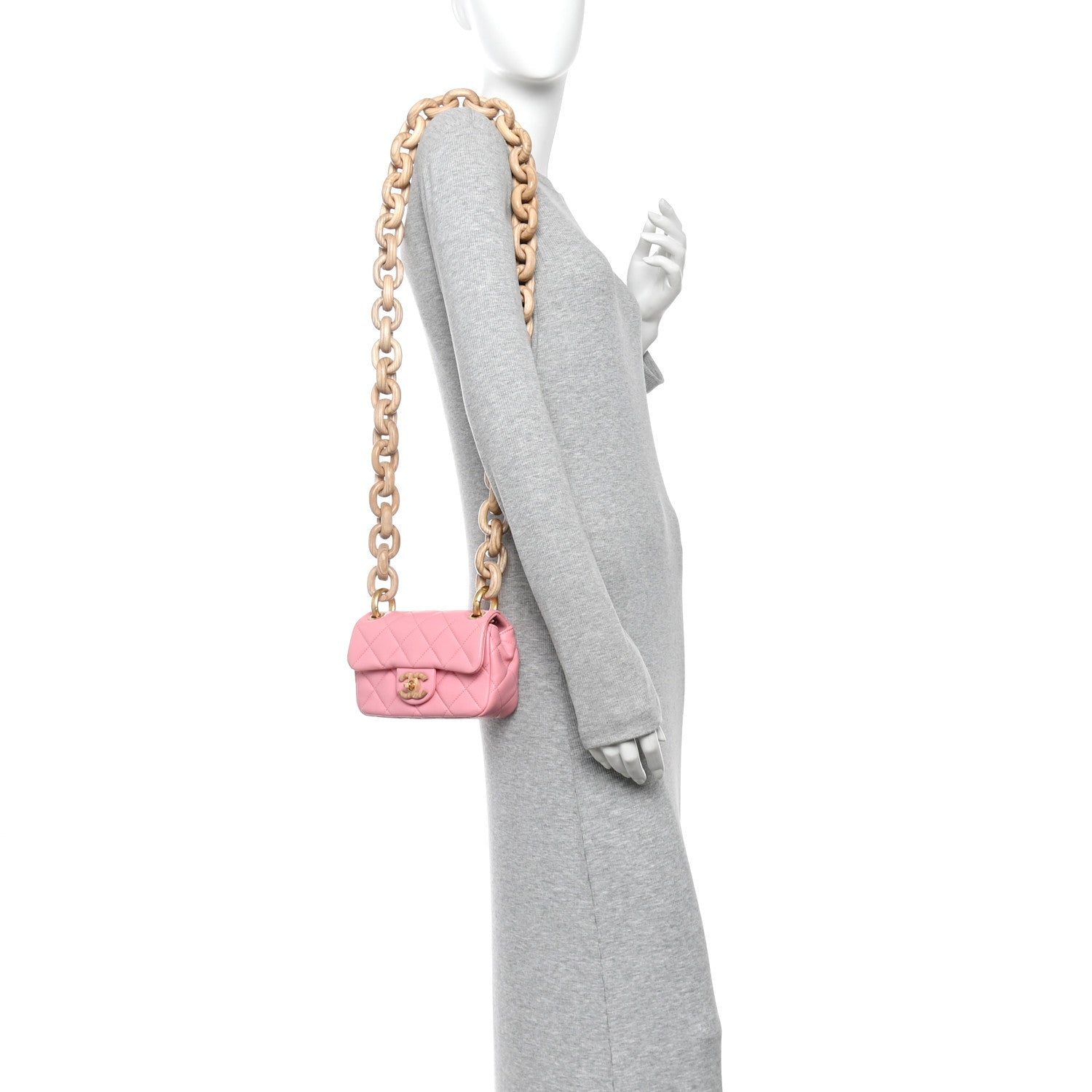 Chanel Lambskin Wenge Quilted Mini Fashion Wood Square Flap Pink 2 of 10
