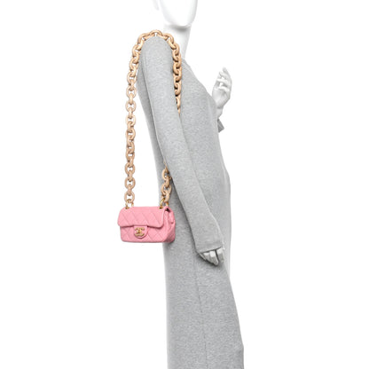 Chanel Lambskin Wenge Quilted Mini Fashion Wood Square Flap Pink 2 of 10