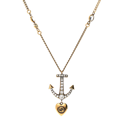 Gucci Crystal Anchor Heart Double G Necklace Aged Gold 1 of 6