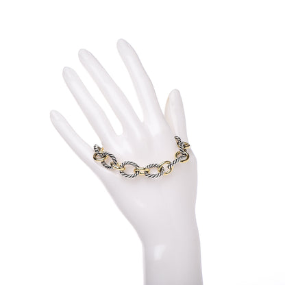 David Yurman Sterling Silver 18K Yellow Gold 12mm Large Oval Link Bracelet 2 of 3