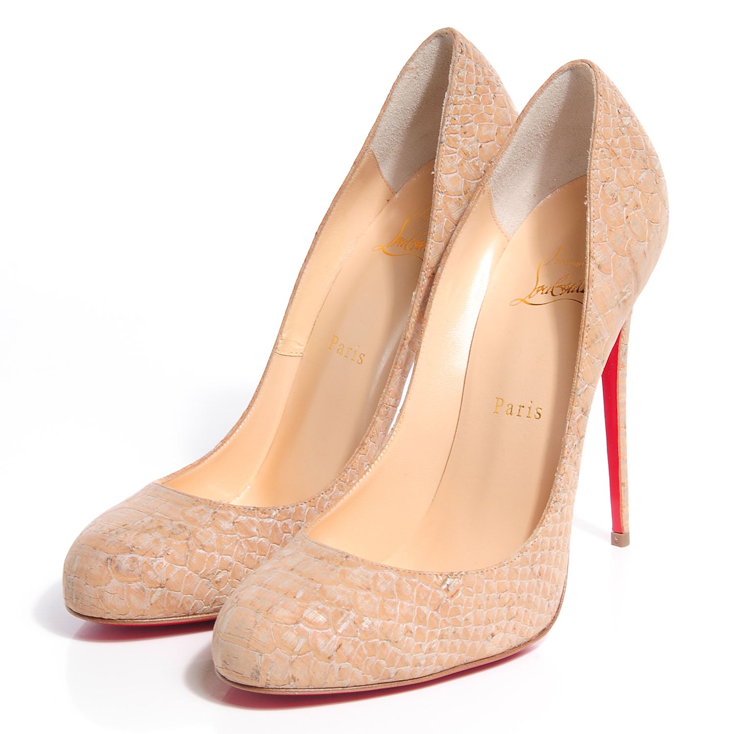 Christian Louboutin Snake Embossed Cork Fifi 120 Pumps 40 Beige 3 of 6