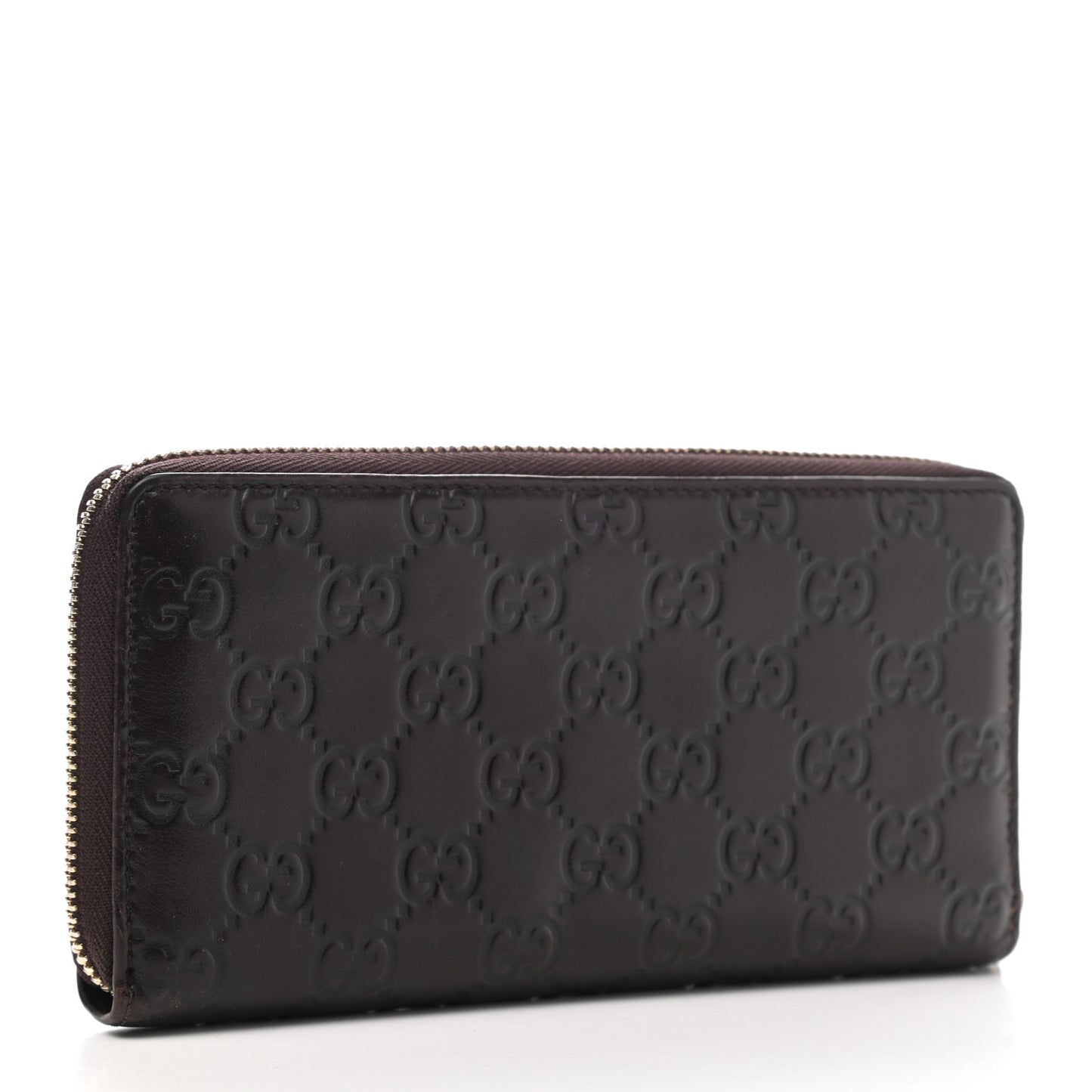 Guccissima Margaux Calfskin Metal Bar Zip Around Wallet Chocolate