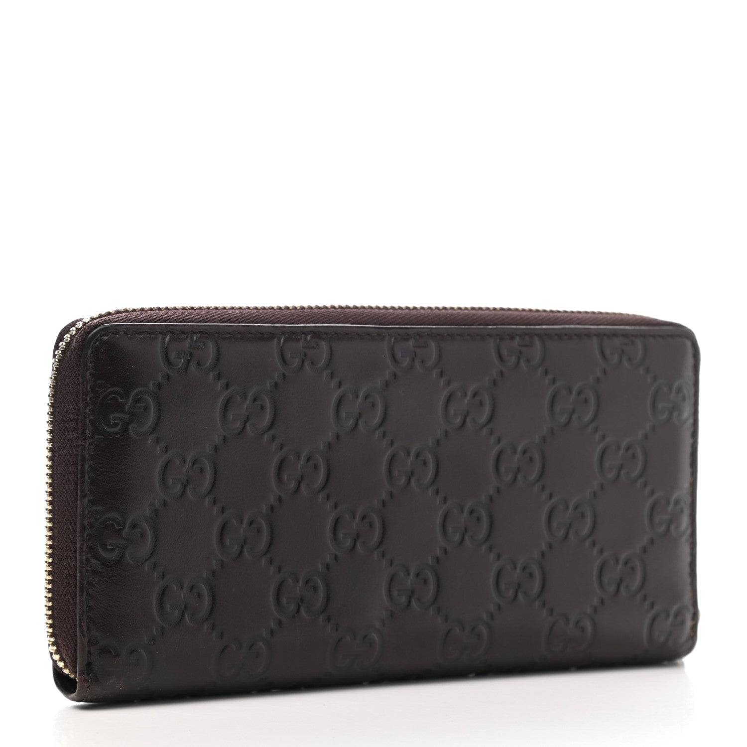 Gucci Guccissima Margaux Calfskin Metal Bar Zip Around Wallet Chocolate 3 of 10