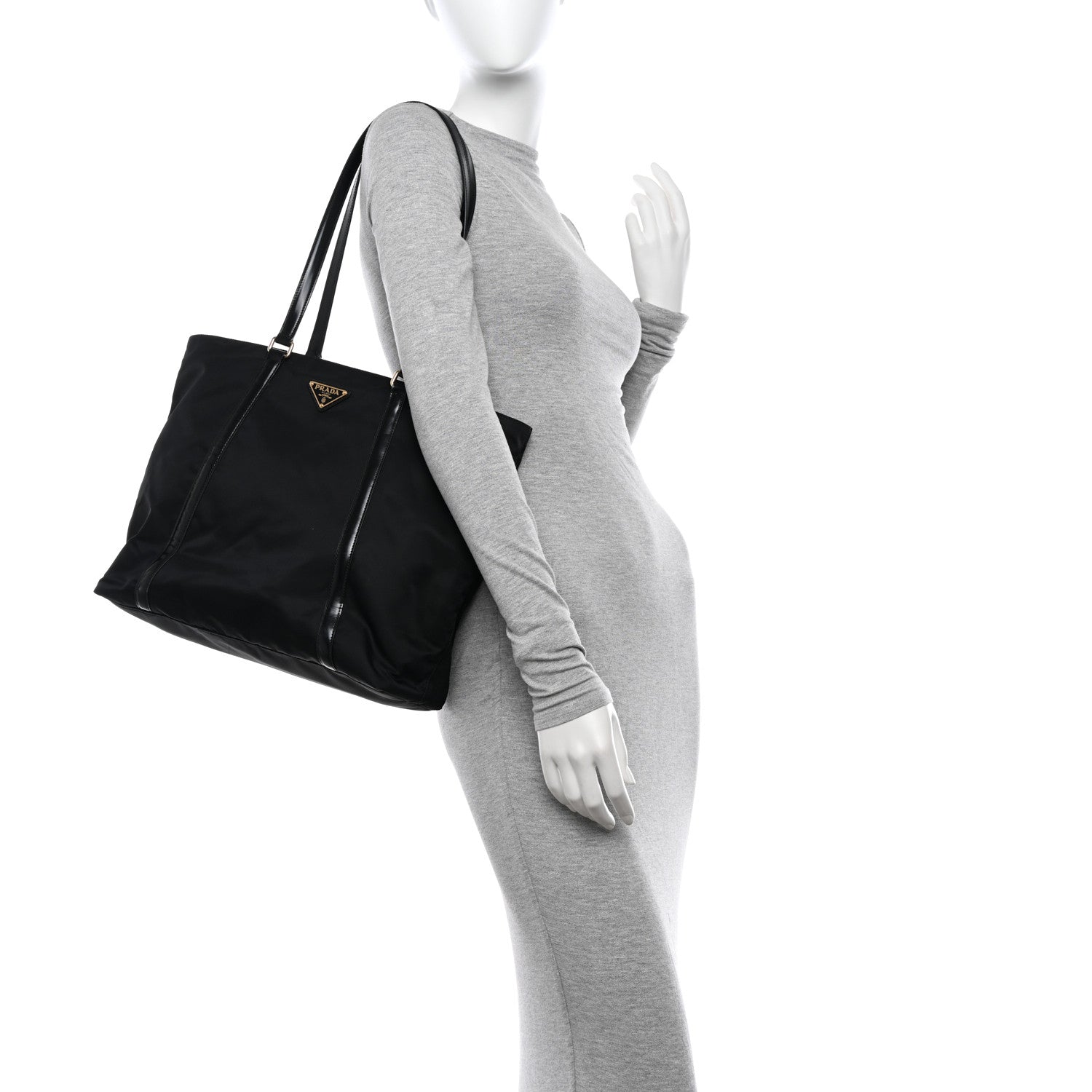 Prada Tessuto Nylon Calfskin Shopping Tote Black 2 of 11