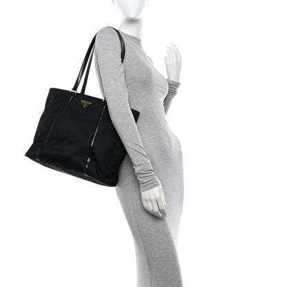Prada Tessuto Nylon Calfskin Shopping Tote Black 2 of 11