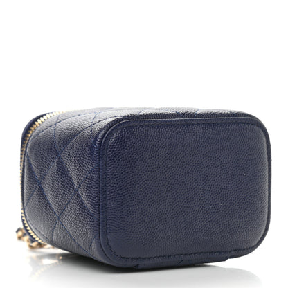 Chanel Caviar Quilted Mini Vanity Case With Chain Navy Blue 4 of 11