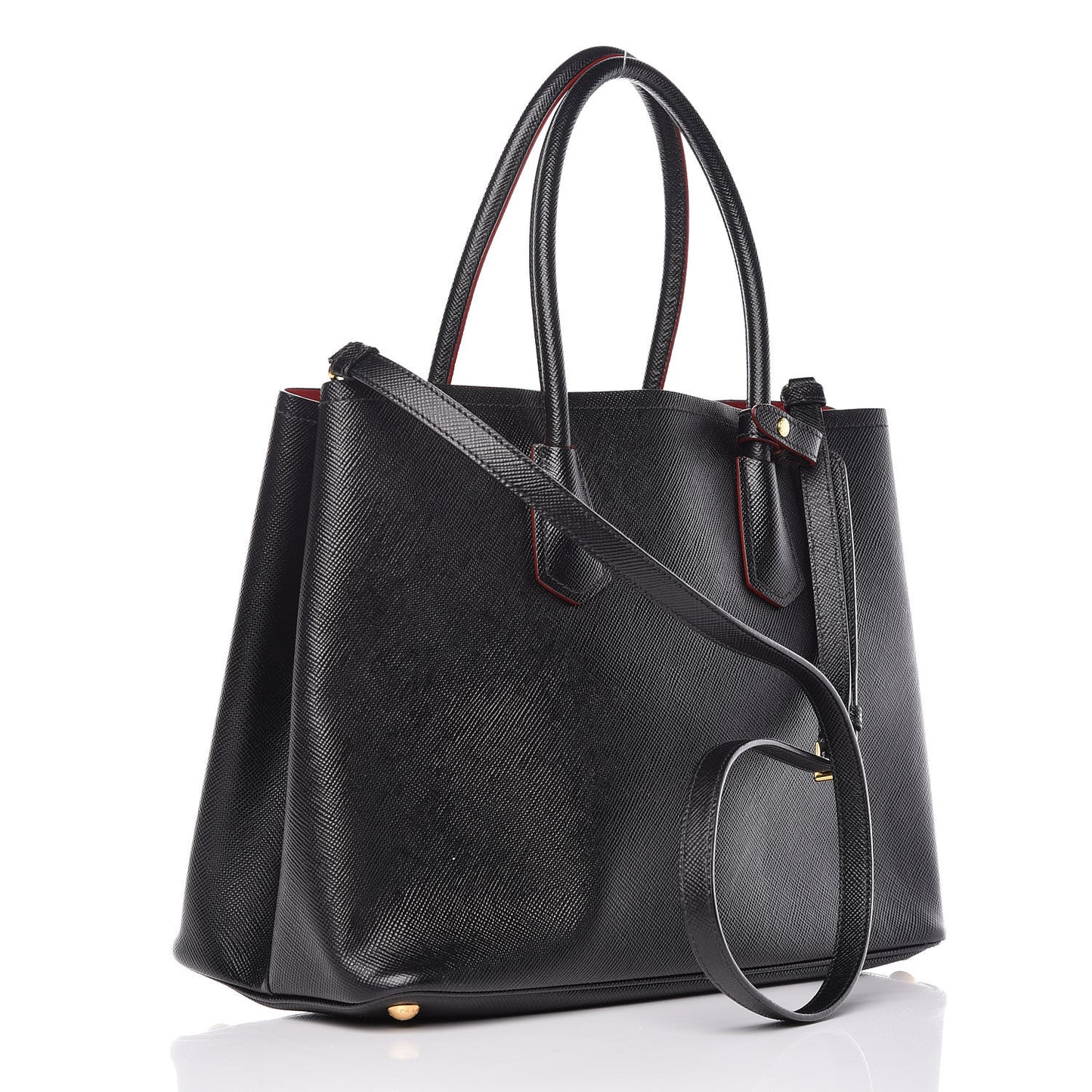 Saffiano Cuir Large Double Bag Black Fuoco
