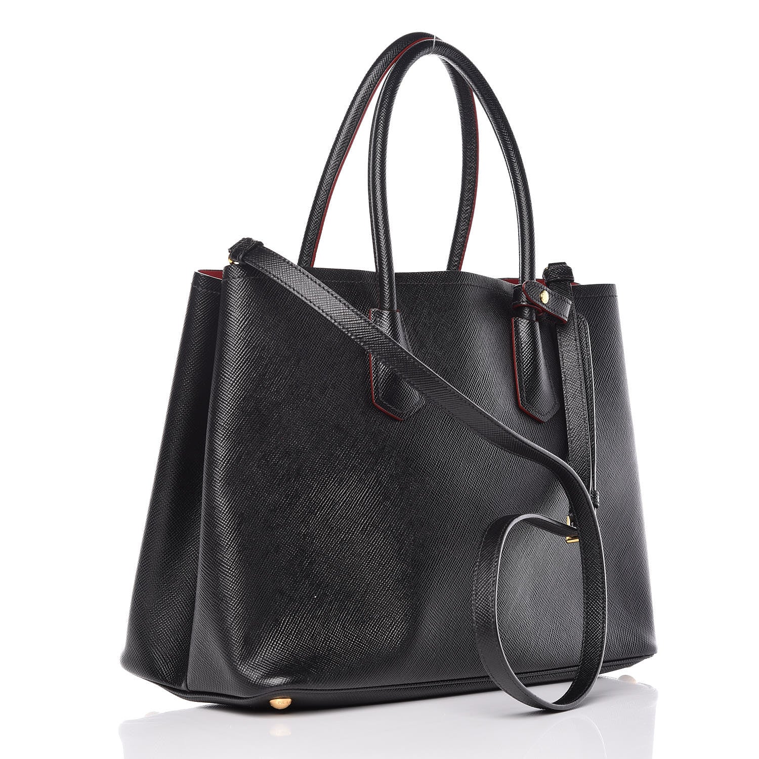 Prada Saffiano Cuir Large Double Bag Black Fuoco 3 of 9