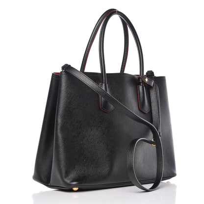 Prada Saffiano Cuir Large Double Bag Black Fuoco 3 of 9