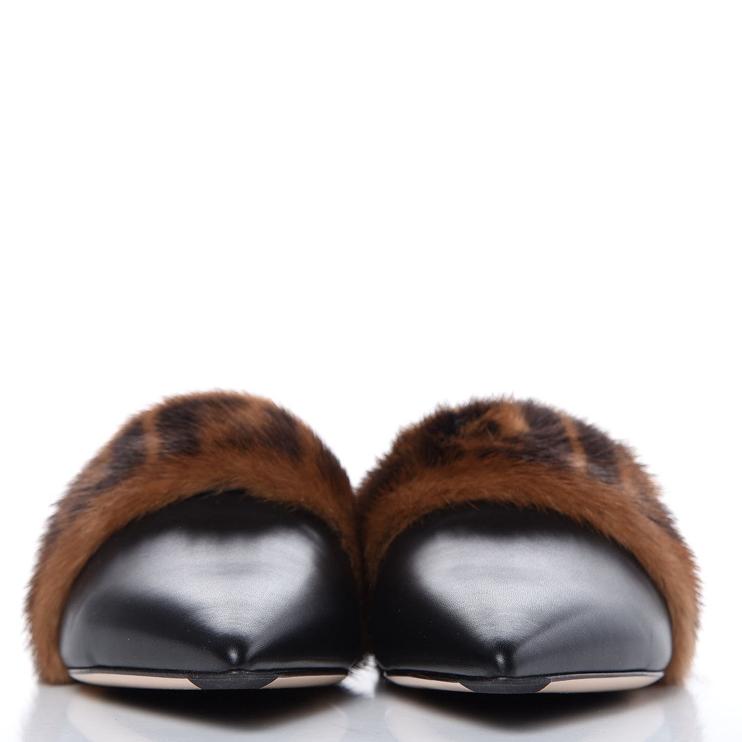 Calfskin Mink Fur FF Flat Mules 37.5 Black