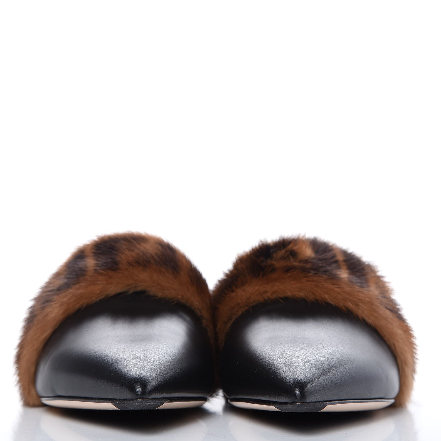 Fendi Calfskin Mink Fur FF Flat Mules 37.5 Black 3 of 11