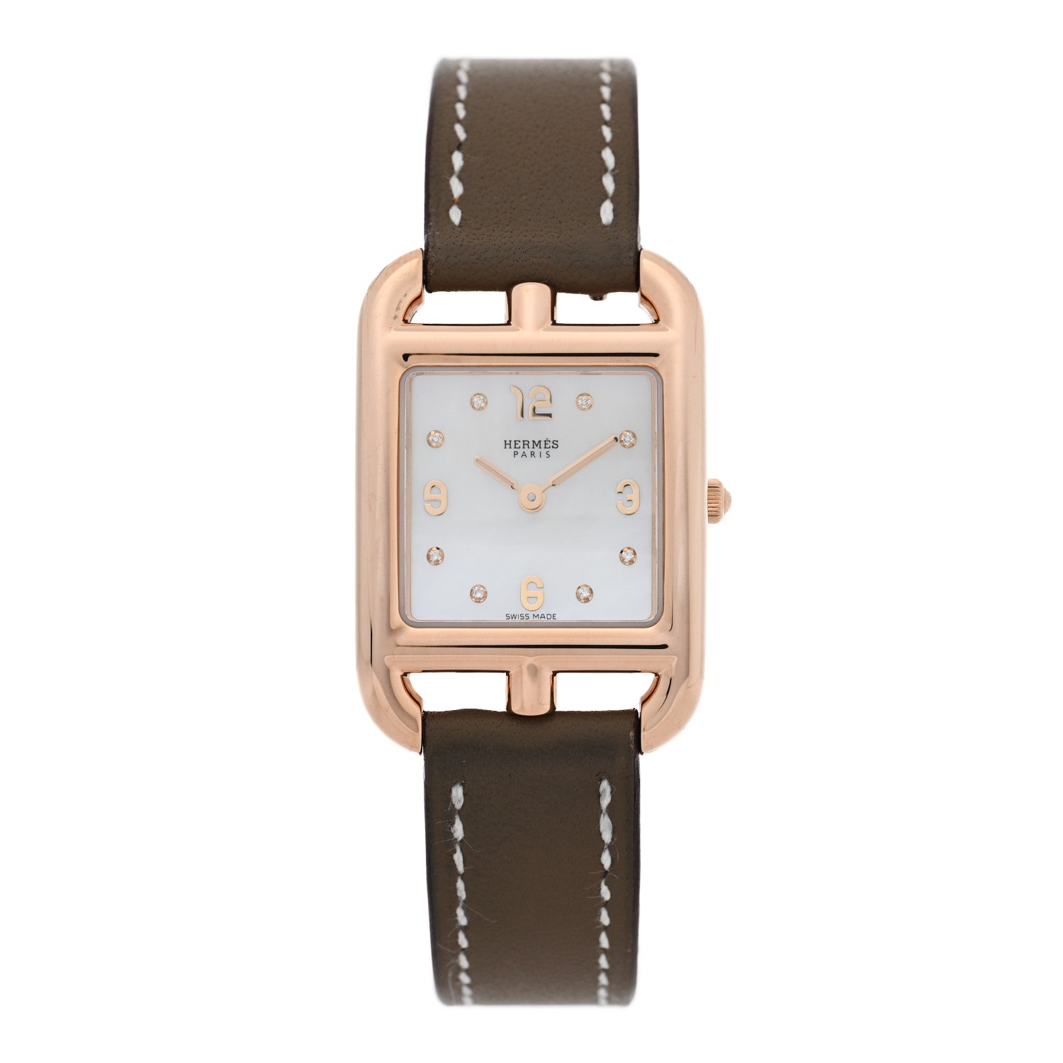 Hermes 18K Rose Gold Swift Diamond Mother of Pearl 23mm Cape Cod
