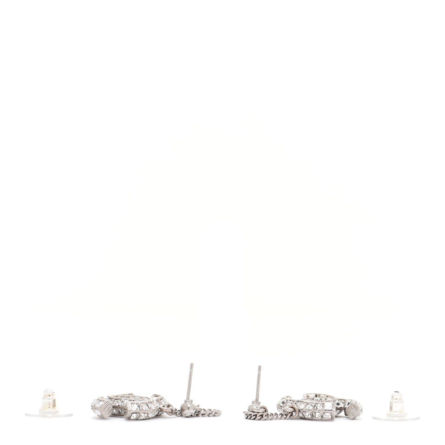 Chanel Baguette Crystal CC Drop Earrings Silver 3 of 5