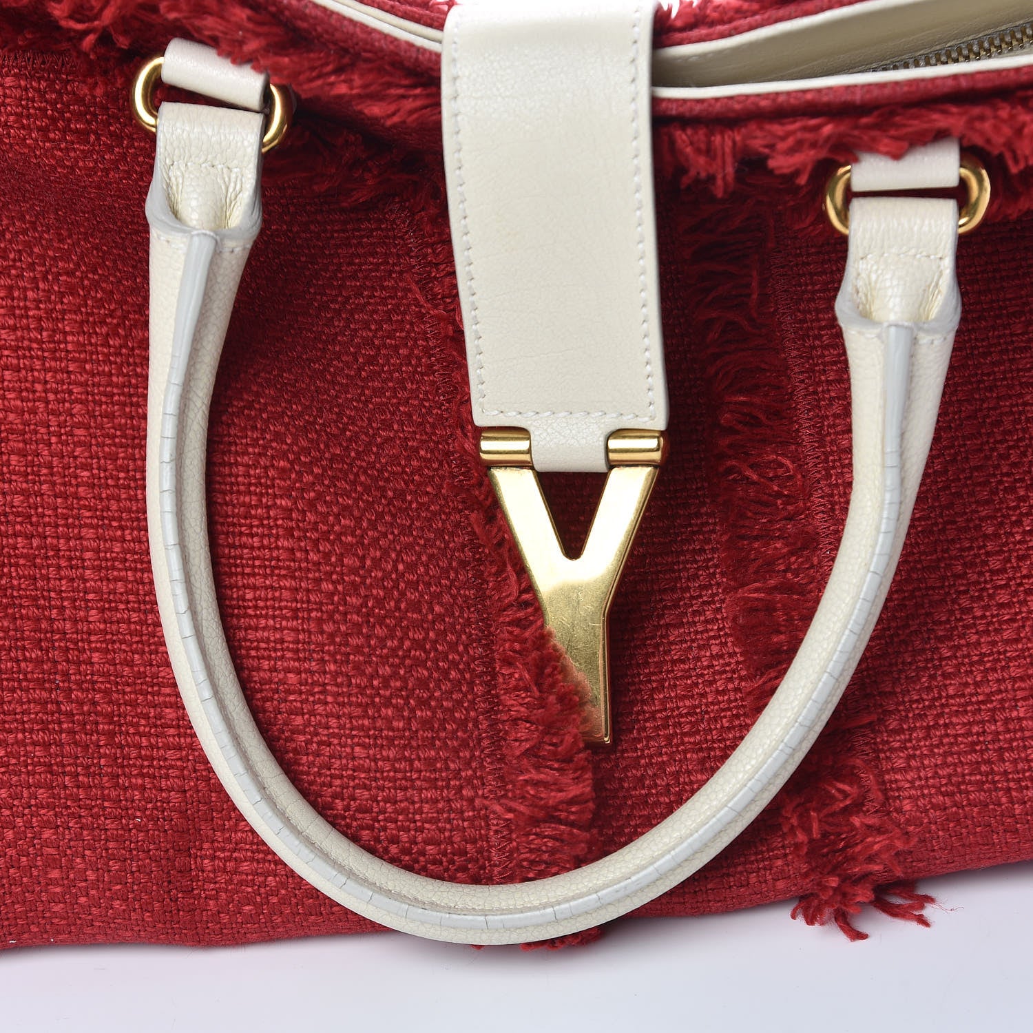 Saint Laurent Linen Fringe Medium Cabas ChYc Red 12 of 19