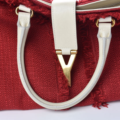 Saint Laurent Linen Fringe Medium Cabas ChYc Red 12 of 19
