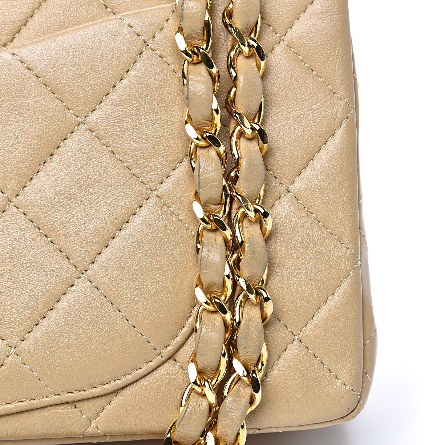Lambskin Quilted Small Double Flap Beige