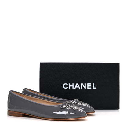 Chanel Patent Calfskin CC Cap Toe Ballerina Flats 39.5 Dark Grey 11 of 11