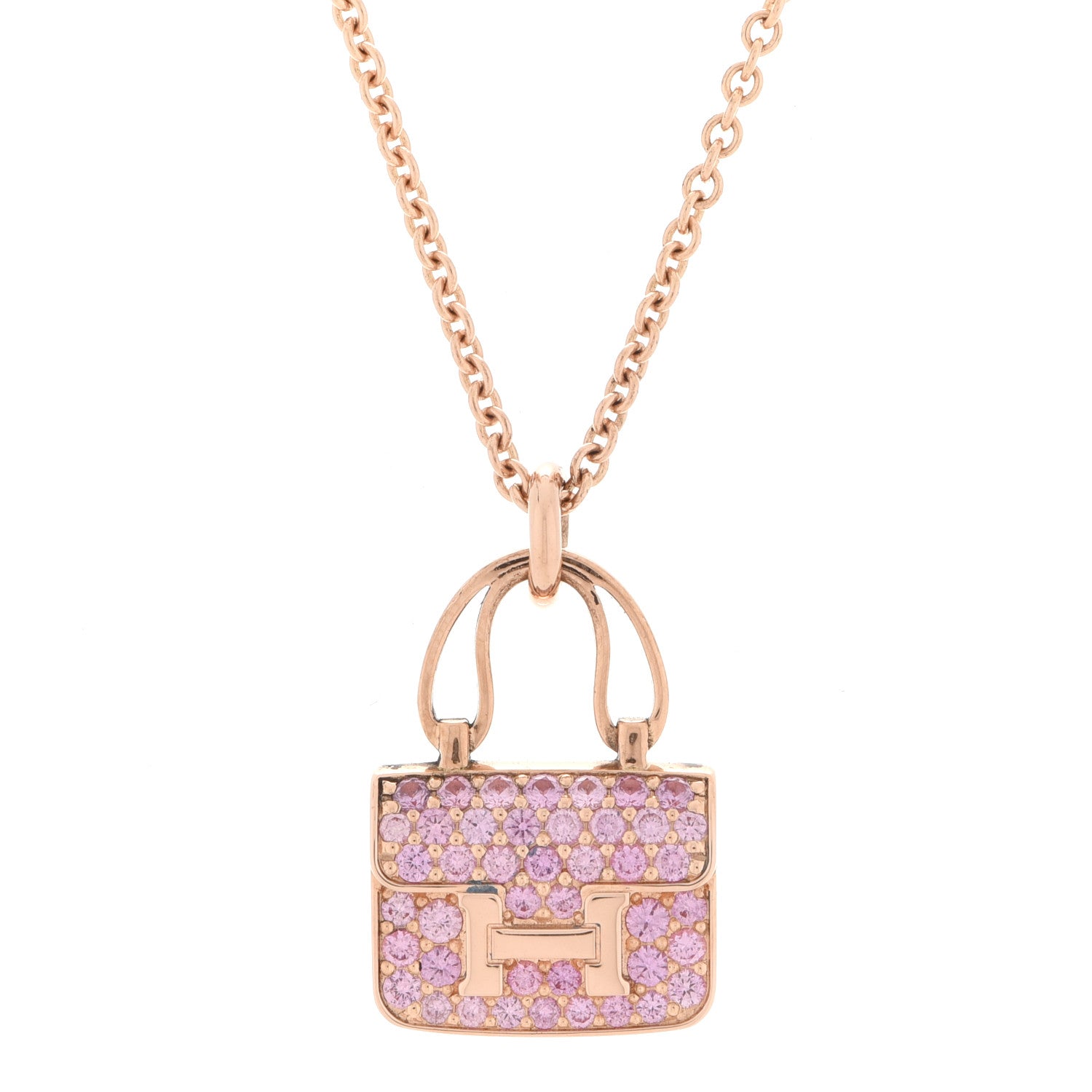 Hermes 18K Rose Gold Pink Sapphire Constance Amulettes Pendant Necklace 4 of 8