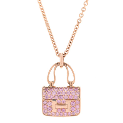 Hermes 18K Rose Gold Pink Sapphire Constance Amulettes Pendant Necklace 4 of 8