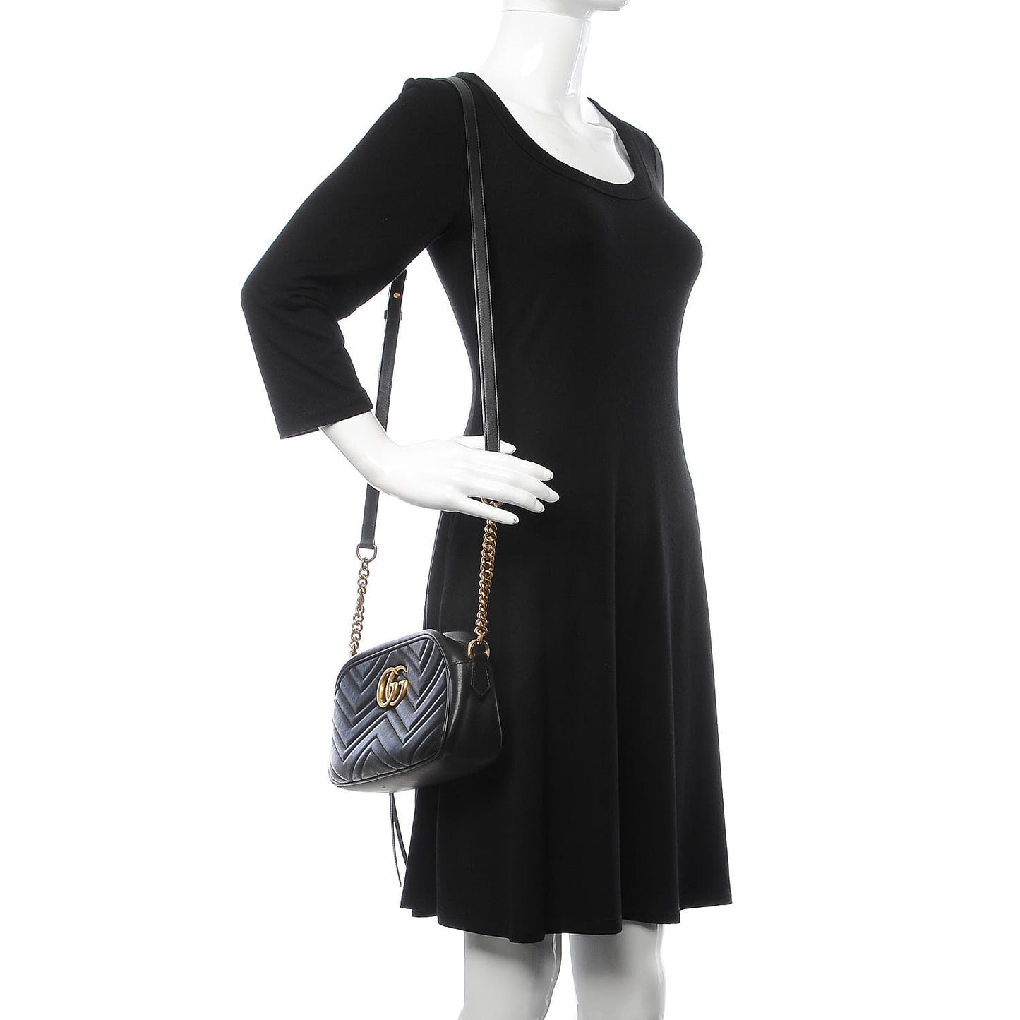 Calfskin Matelasse Small GG Marmont Chain Shoulder Bag Black