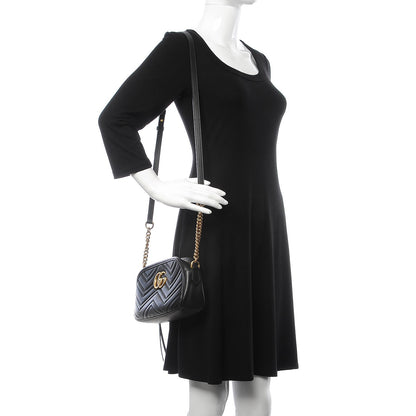 Gucci Calfskin Matelasse Small GG Marmont Chain Shoulder Bag Black 2 of 7